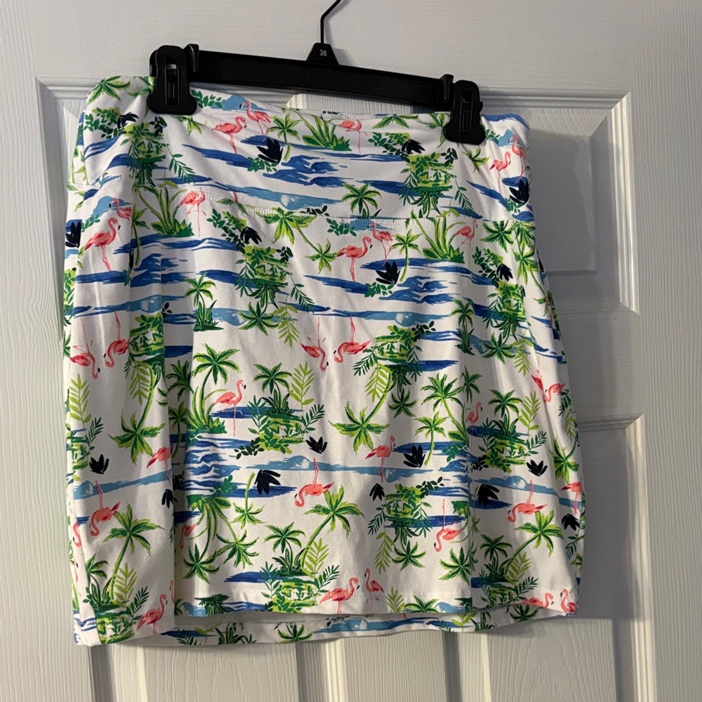 Tropical Flamingo Print Skort - White, Blue, Green, Pink flamingos 🦩